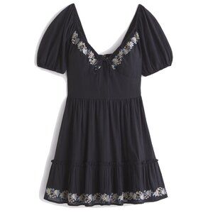 Abercrombie & Fitch Black Mini Dress with Floral Embroidery